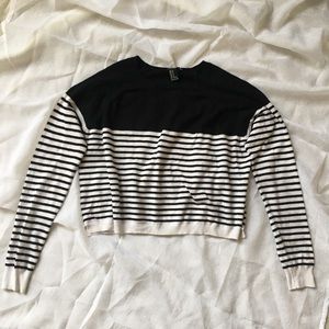 Crop black and white striped sweater
